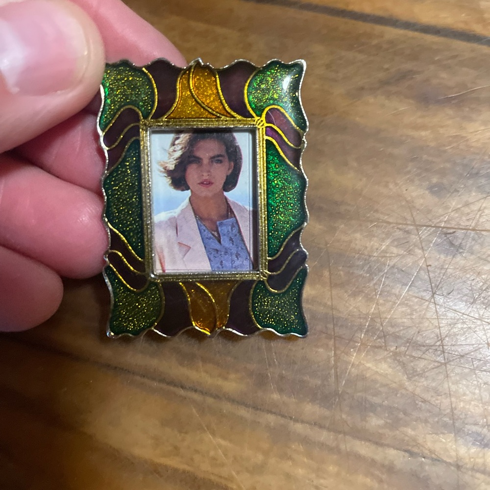 Vintage Green and Gold Enamel Brooch Frame Pin